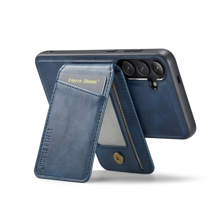 For Samsung Galaxy S23 FE 5G Fierre Shann Cowhide Vertical Flip Magnetic Card Holder Phone Case(Blue)