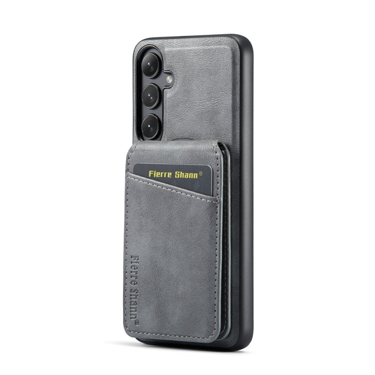 For Samsung Galaxy S23 FE 5G Fierre Shann Cowhide Vertical Flip Magnetic Card Holder Phone Case(Grey)