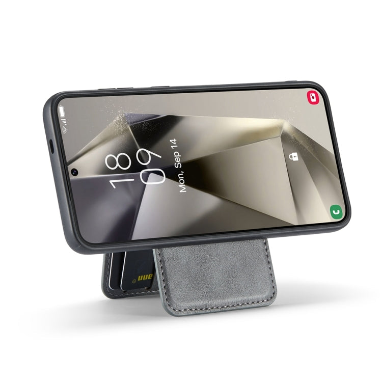 For Samsung Galaxy S23 FE 5G Fierre Shann Cowhide Vertical Flip Magnetic Card Holder Phone Case(Grey)