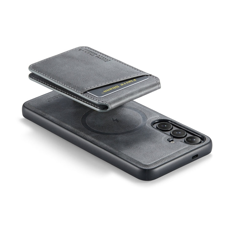 For Samsung Galaxy S23 FE 5G Fierre Shann Cowhide Vertical Flip Magnetic Card Holder Phone Case(Grey)