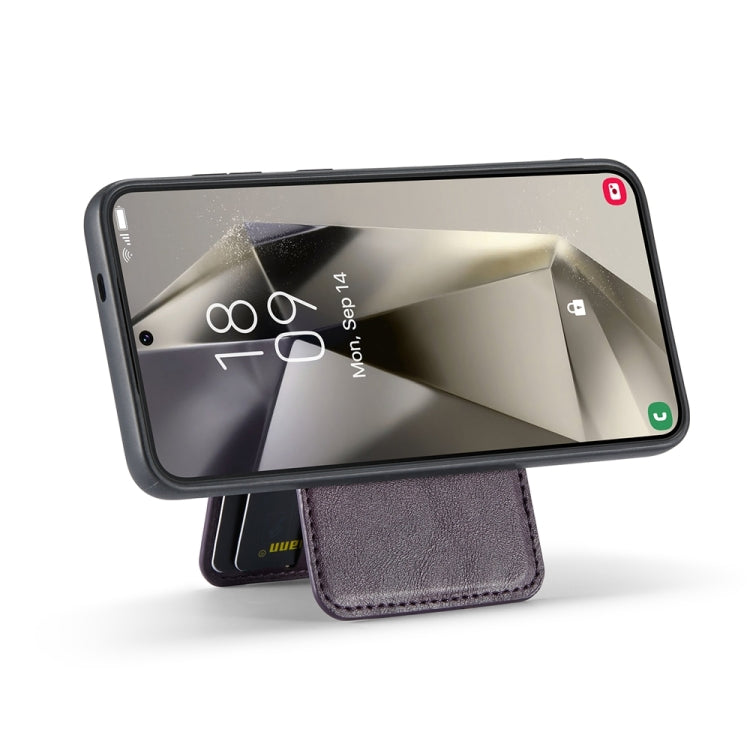 For Samsung Galaxy S23 FE 5G Fierre Shann Cowhide Vertical Flip Magnetic Card Holder Phone Case(Purple)