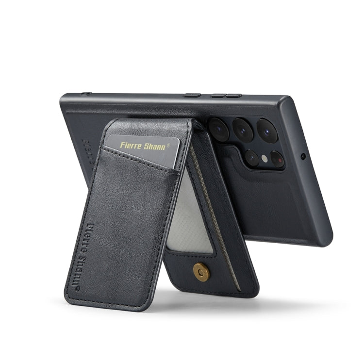 For Samsung Galaxy S23 Ultra 5G Fierre Shann Cowhide Vertical Flip Magnetic Card Holder Phone Case(Black)
