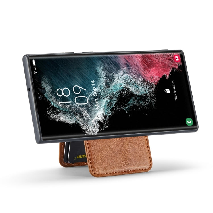 For Samsung Galaxy S23 Ultra 5G Fierre Shann Cowhide Vertical Flip Magnetic Card Holder Phone Case(Brown)