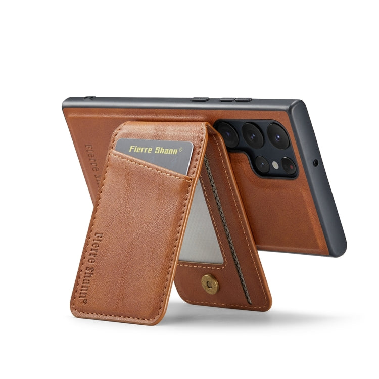For Samsung Galaxy S23 Ultra 5G Fierre Shann Cowhide Vertical Flip Magnetic Card Holder Phone Case(Brown)