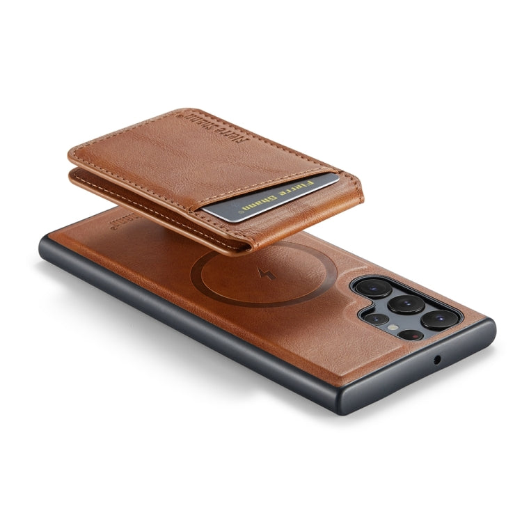 For Samsung Galaxy S23 Ultra 5G Fierre Shann Cowhide Vertical Flip Magnetic Card Holder Phone Case(Brown)