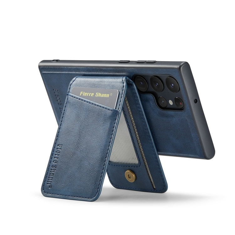 For Samsung Galaxy S23 Ultra 5G Fierre Shann Cowhide Vertical Flip Magnetic Card Holder Phone Case(Blue)