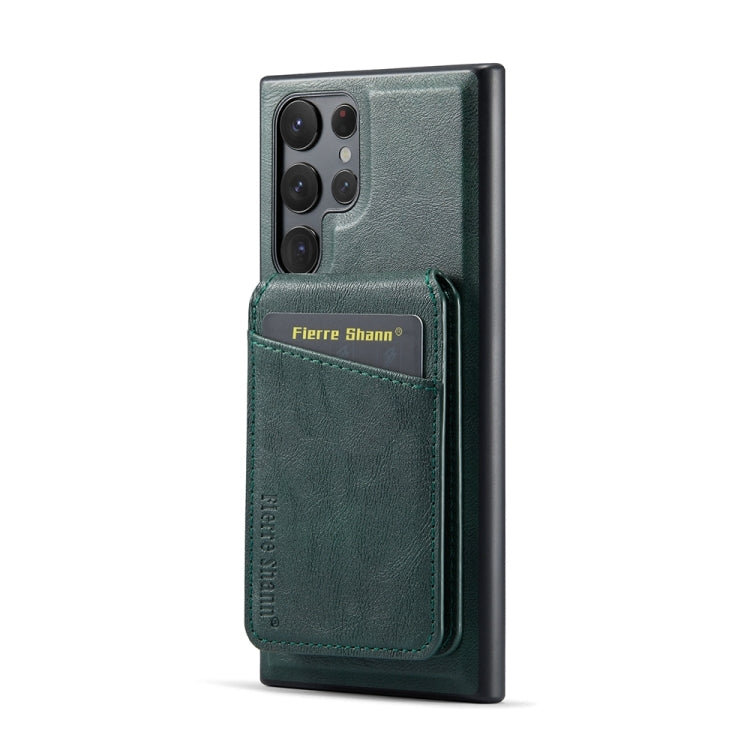 For Samsung Galaxy S23 Ultra 5G Fierre Shann Cowhide Vertical Flip Magnetic Card Holder Phone Case(Green)