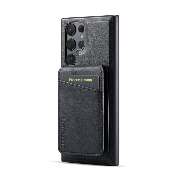 For Samsung Galaxy S22 Ultra 5G Fierre Shann Cowhide Vertical Flip Magnetic Card Holder Phone Case(Black)