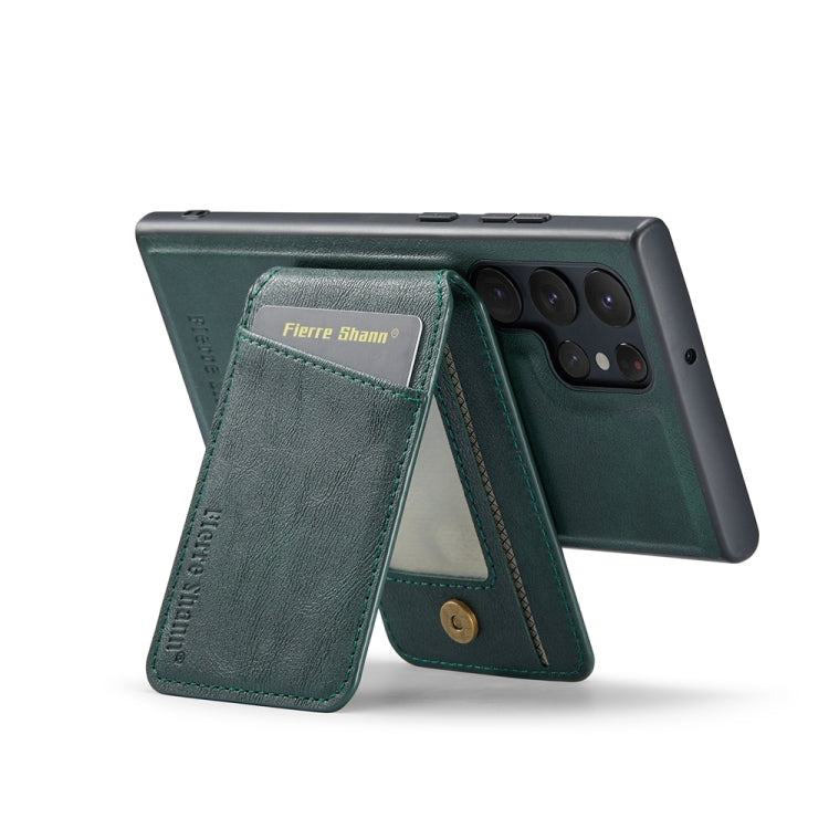 For Samsung Galaxy S22 Ultra 5G Fierre Shann Cowhide Vertical Flip Magnetic Card Holder Phone Case(Green)
