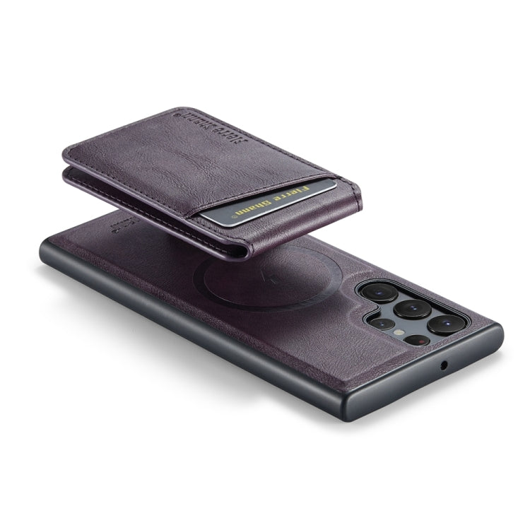 For Samsung Galaxy S22 Ultra 5G Fierre Shann Cowhide Vertical Flip Magnetic Card Holder Phone Case(Purple)