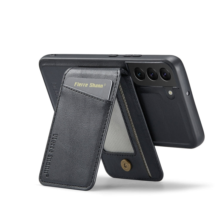 For Samsung Galaxy S22 5G Fierre Shann Cowhide Vertical Flip Magnetic Card Holder Phone Case(Black)