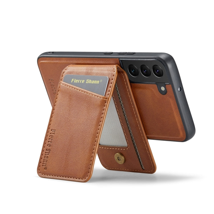 For Samsung Galaxy S22 5G Fierre Shann Cowhide Vertical Flip Magnetic Card Holder Phone Case(Brown)
