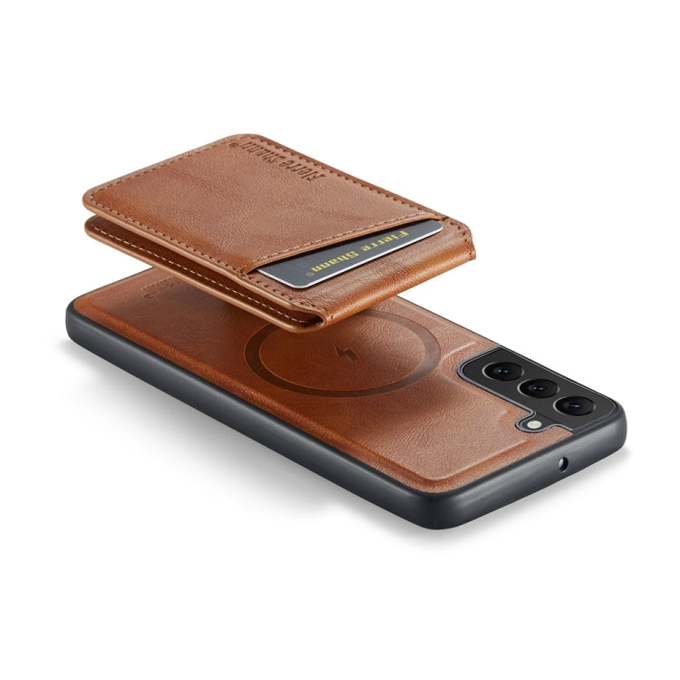 For Samsung Galaxy S22 5G Fierre Shann Cowhide Vertical Flip Magnetic Card Holder Phone Case(Brown)