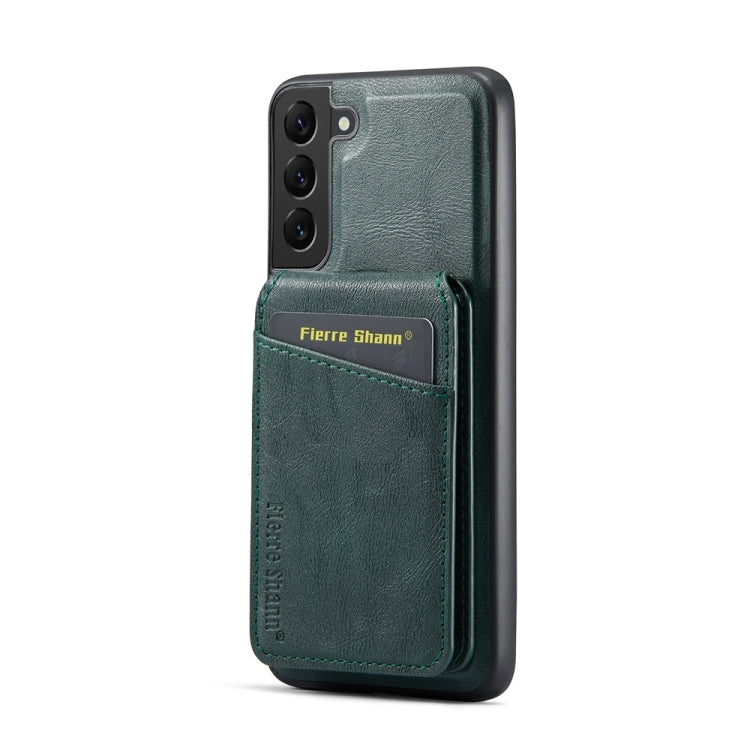 For Samsung Galaxy S22 5G Fierre Shann Cowhide Vertical Flip Magnetic Card Holder Phone Case(Green)
