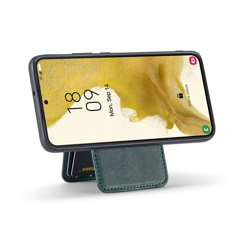 For Samsung Galaxy S22 5G Fierre Shann Cowhide Vertical Flip Magnetic Card Holder Phone Case(Green)