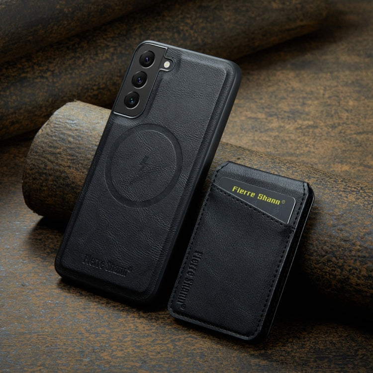 For Samsung Galaxy S22+ 5G Fierre Shann Cowhide Vertical Flip Magnetic Card Holder Phone Case(Black)