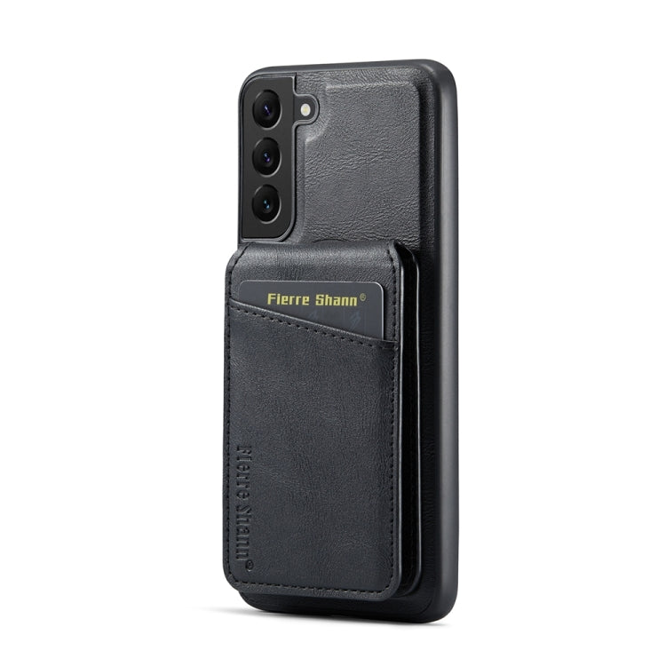For Samsung Galaxy S22+ 5G Fierre Shann Cowhide Vertical Flip Magnetic Card Holder Phone Case(Black)
