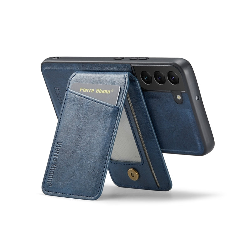 For Samsung Galaxy S22+ 5G Fierre Shann Cowhide Vertical Flip Magnetic Card Holder Phone Case(Blue)