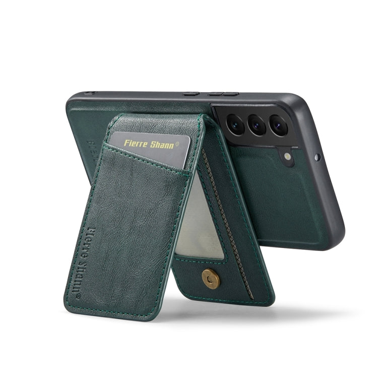 For Samsung Galaxy S22+ 5G Fierre Shann Cowhide Vertical Flip Magnetic Card Holder Phone Case(Green)