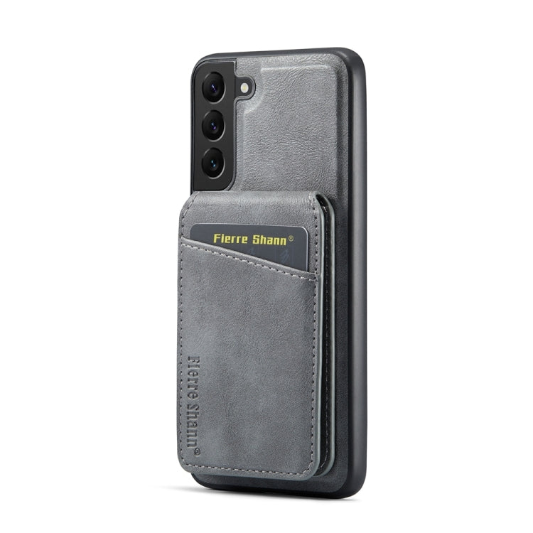 For Samsung Galaxy S22+ 5G Fierre Shann Cowhide Vertical Flip Magnetic Card Holder Phone Case(Grey)