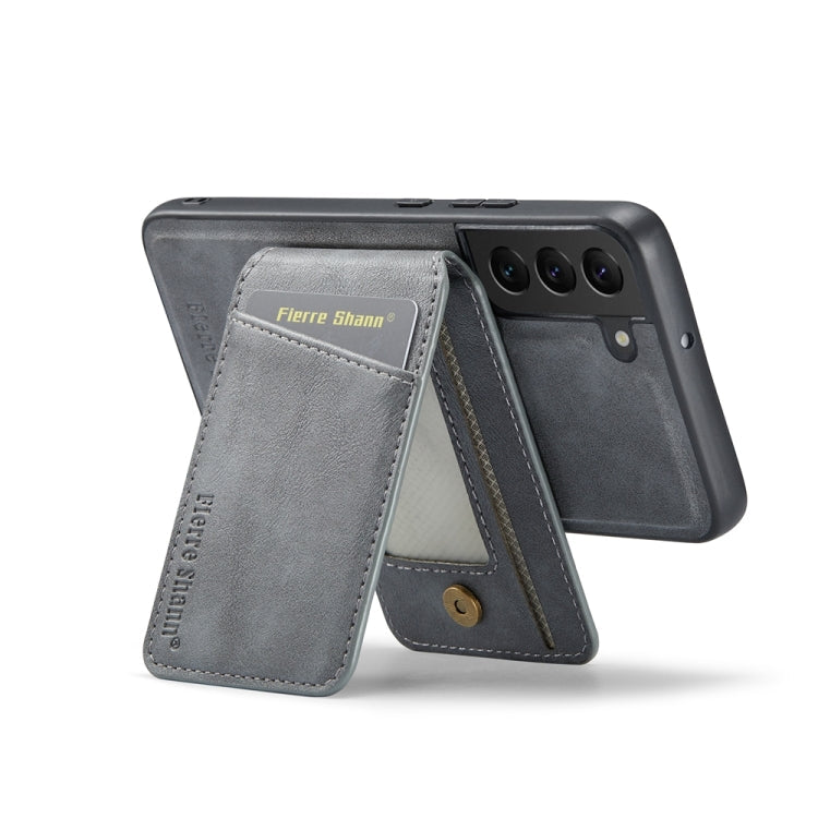 For Samsung Galaxy S22+ 5G Fierre Shann Cowhide Vertical Flip Magnetic Card Holder Phone Case(Grey)