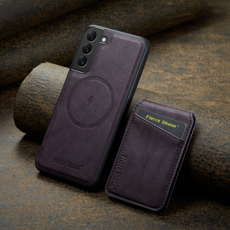 For Samsung Galaxy S22+ 5G Fierre Shann Cowhide Vertical Flip Magnetic Card Holder Phone Case(Purple)