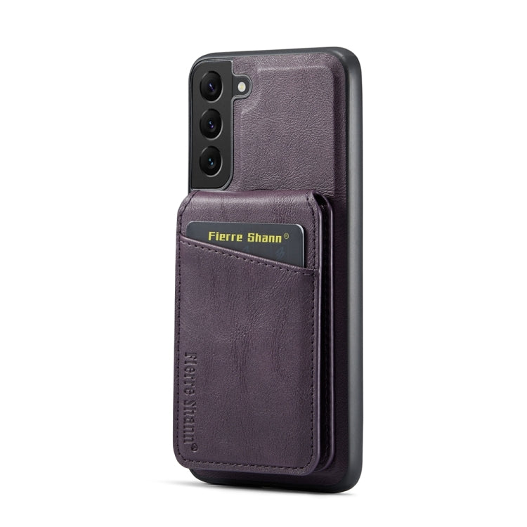 For Samsung Galaxy S22+ 5G Fierre Shann Cowhide Vertical Flip Magnetic Card Holder Phone Case(Purple)