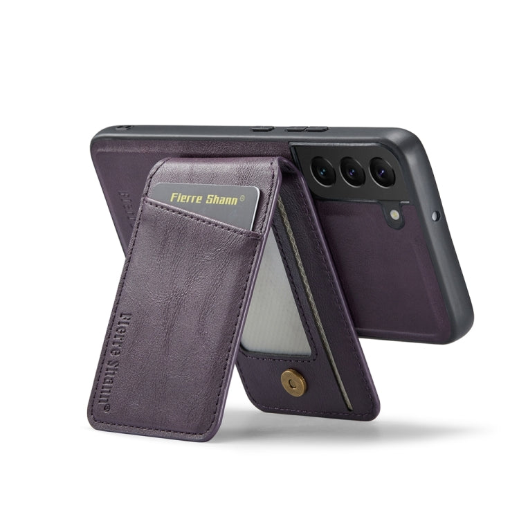 For Samsung Galaxy S22+ 5G Fierre Shann Cowhide Vertical Flip Magnetic Card Holder Phone Case(Purple)