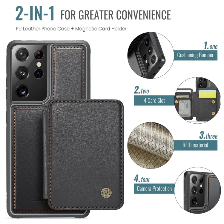 For Samsung Galaxy S21 Ultra 5G JEEHOOD J05 Business Magnetic Style RFID Leather Phone Case(Black)