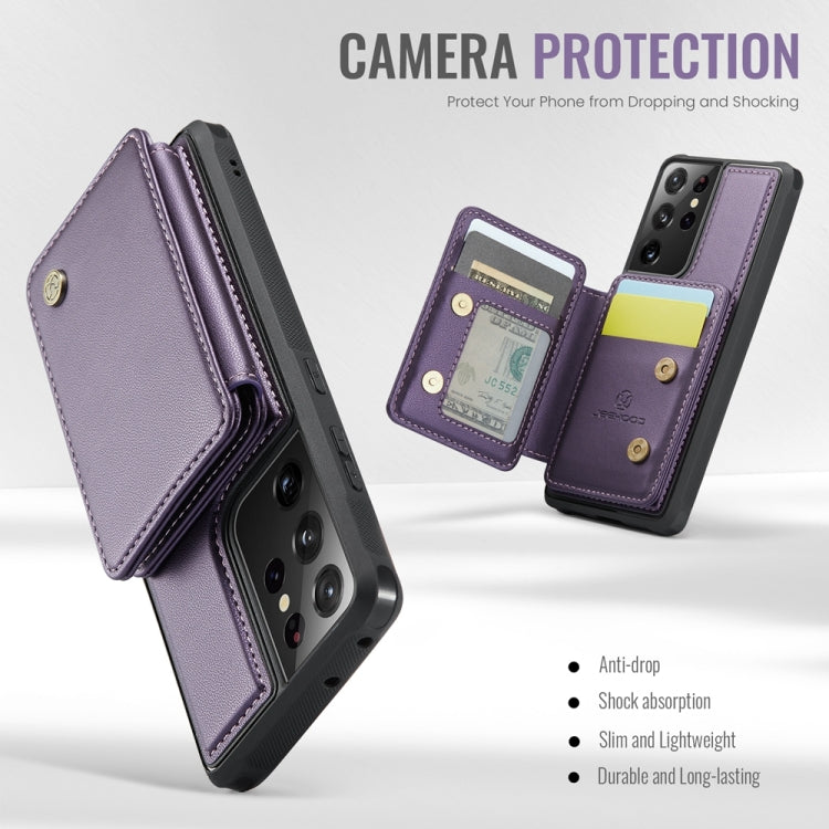 For Samsung Galaxy S21 Ultra 5G JEEHOOD J05 Business Magnetic Style RFID Leather Phone Case(Purple)