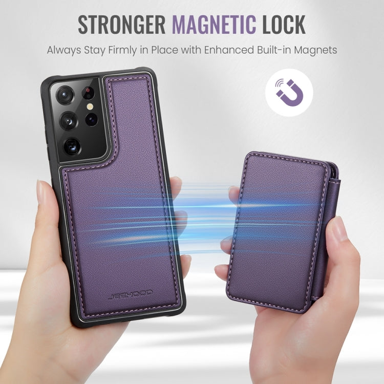 For Samsung Galaxy S21 Ultra 5G JEEHOOD J05 Business Magnetic Style RFID Leather Phone Case(Purple)