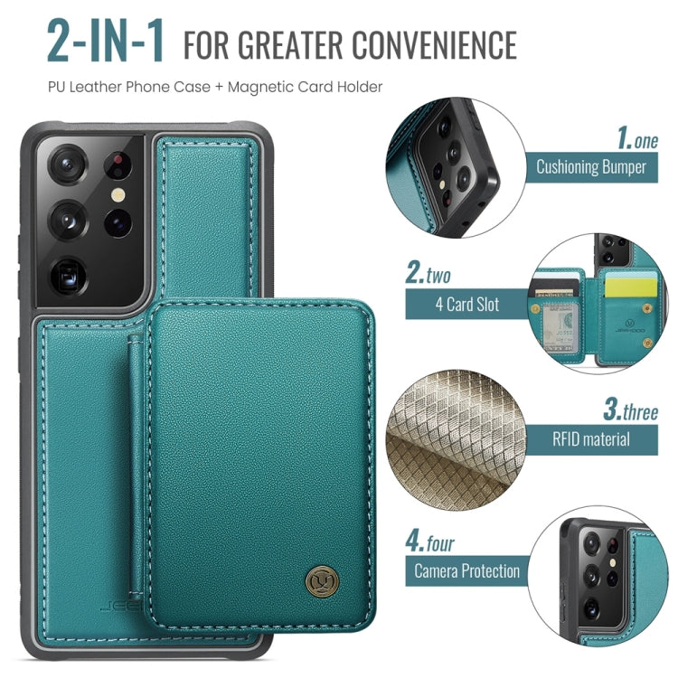 For Samsung Galaxy S21 Ultra 5G JEEHOOD J05 Business Magnetic Style RFID Leather Phone Case(Blue Green)