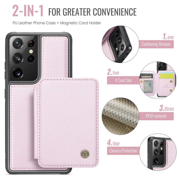 For Samsung Galaxy S21 Ultra 5G JEEHOOD J05 Business Magnetic Style RFID Leather Phone Case(Pink)