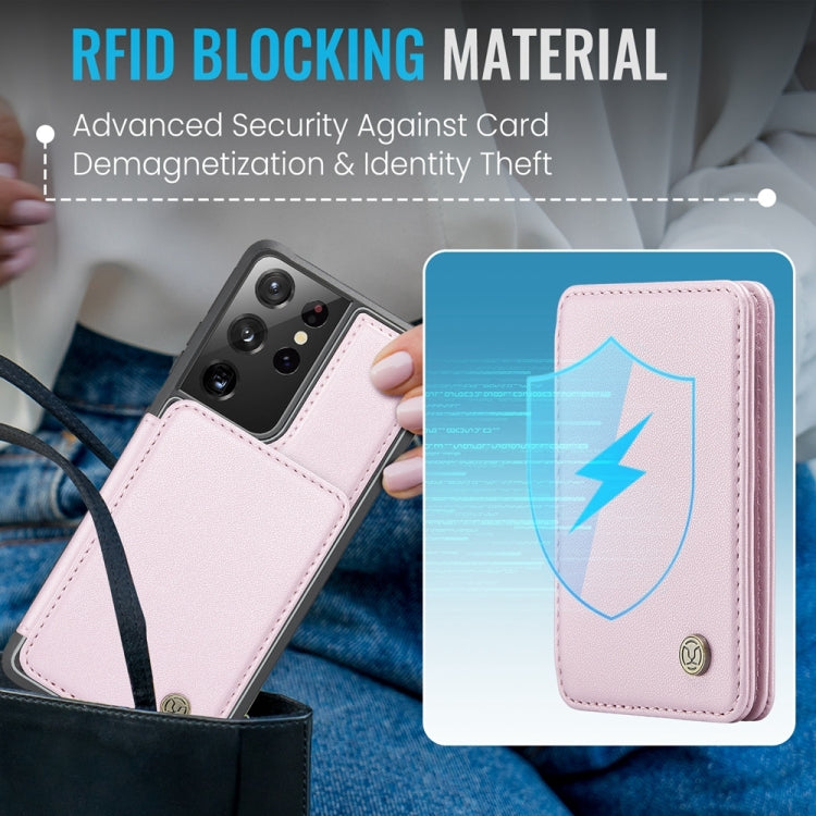 For Samsung Galaxy S21 Ultra 5G JEEHOOD J05 Business Magnetic Style RFID Leather Phone Case(Pink)
