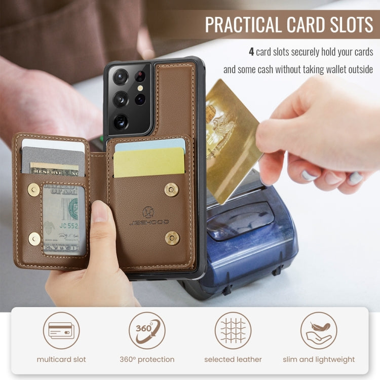 For Samsung Galaxy S21 Ultra 5G JEEHOOD J05 Business Magnetic Style RFID Leather Phone Case(Brown)