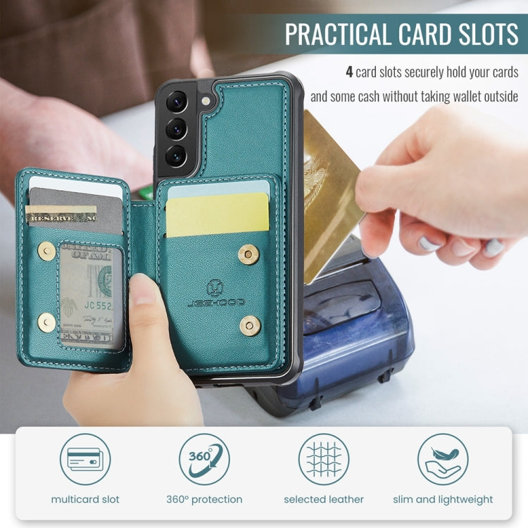 For Samsung Galaxy S22 5G JEEHOOD J05 Business Magnetic Style RFID Leather Phone Case(Blue Green)