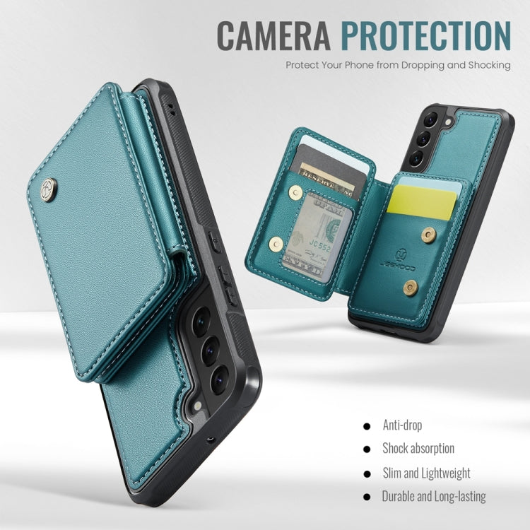 For Samsung Galaxy S22+ 5G JEEHOOD J05 Business Magnetic Style RFID Leather Phone Case(Blue Green)