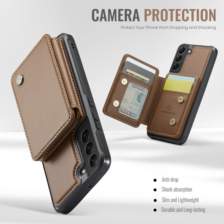 For Samsung Galaxy S22+ 5G JEEHOOD J05 Business Magnetic Style RFID Leather Phone Case(Brown)