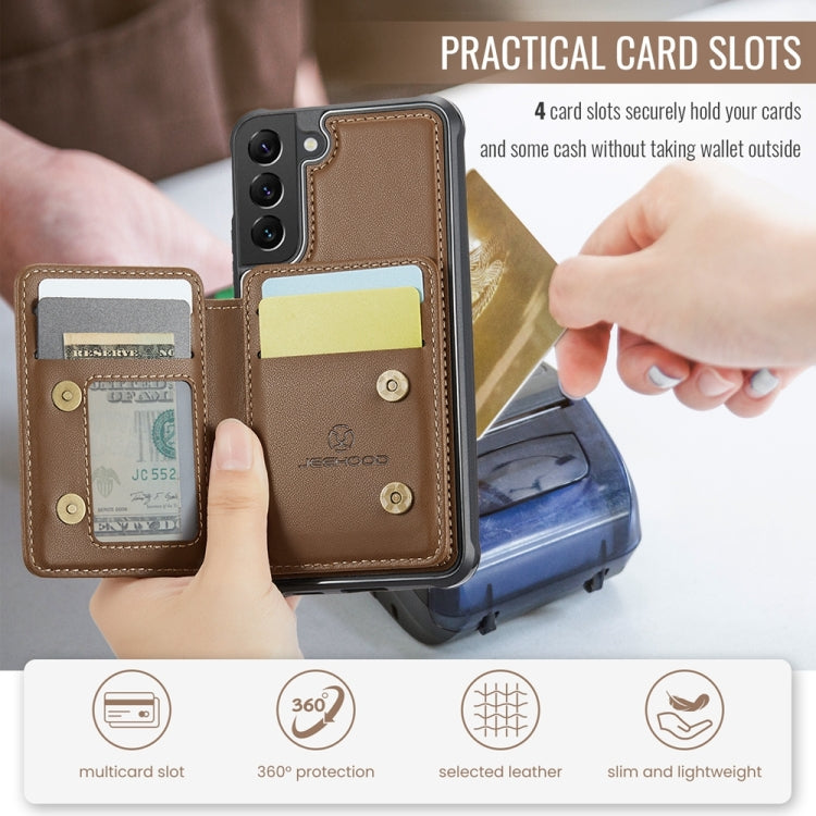 For Samsung Galaxy S22+ 5G JEEHOOD J05 Business Magnetic Style RFID Leather Phone Case(Brown)