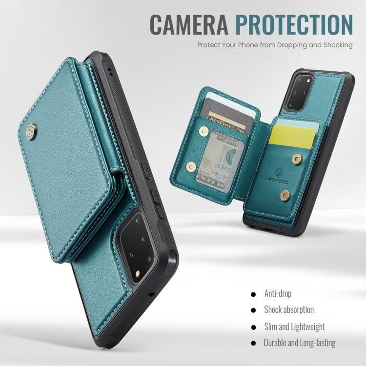 For Samsung Galaxy S20+ 5G JEEHOOD J05 Business Magnetic Style RFID Leather Phone Case(Blue Green)