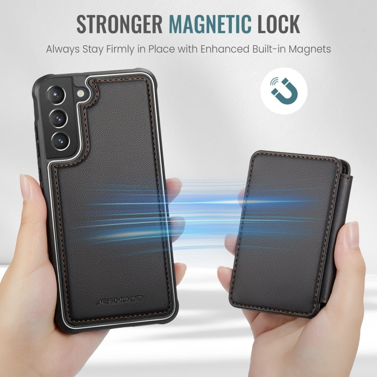 For Samsung Galaxy S21 5G JEEHOOD J05 Business Magnetic Style RFID Leather Phone Case(Black)