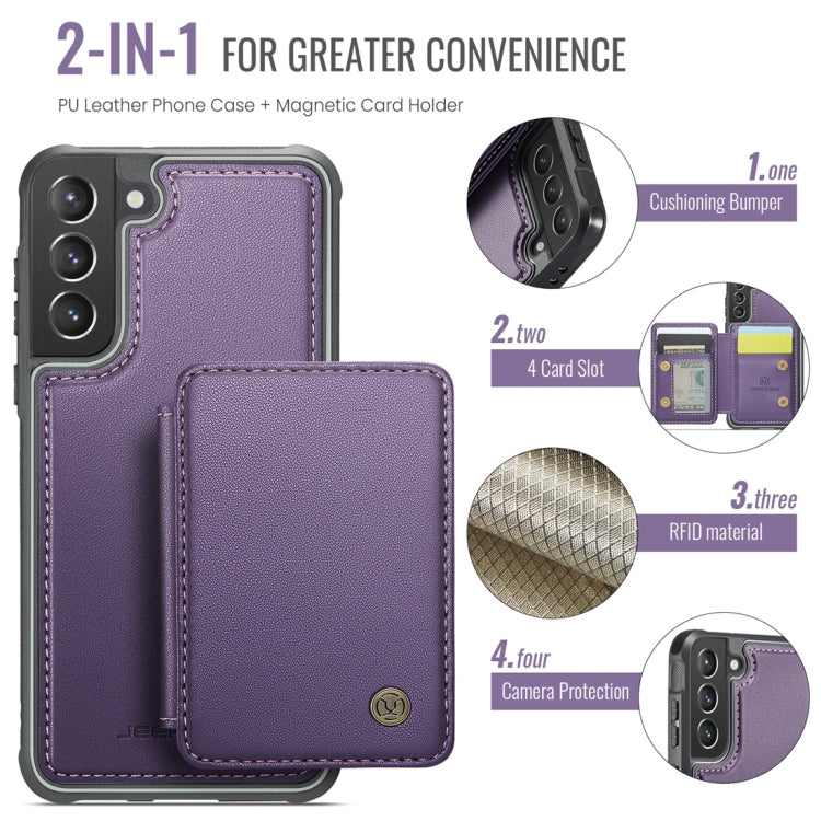 For Samsung Galaxy S21 5G JEEHOOD J05 Business Magnetic Style RFID Leather Phone Case(Purple)