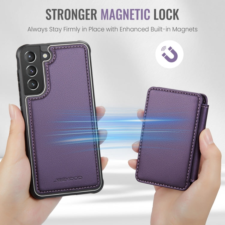 For Samsung Galaxy S21 5G JEEHOOD J05 Business Magnetic Style RFID Leather Phone Case(Purple)