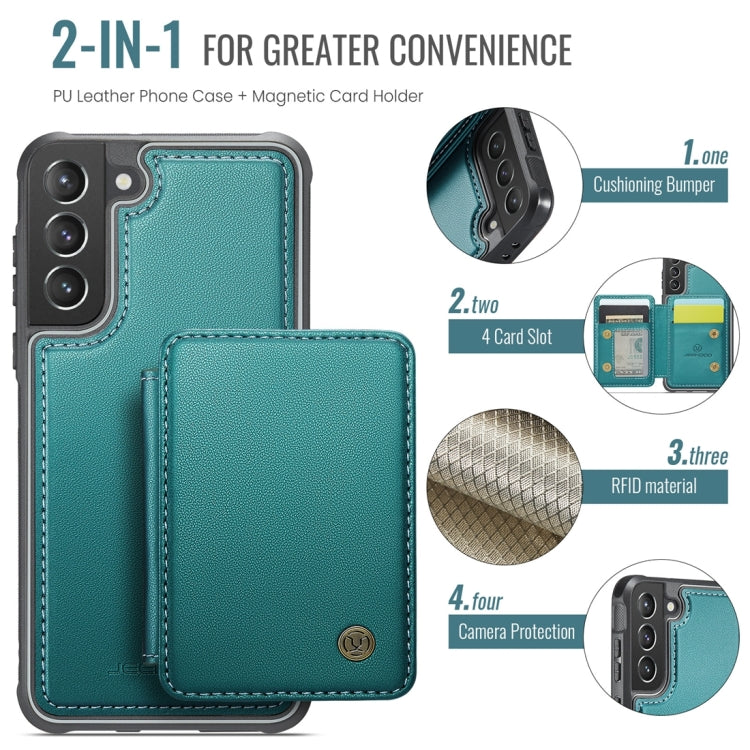 For Samsung Galaxy S21 5G JEEHOOD J05 Business Magnetic Style RFID Leather Phone Case(Blue Green)
