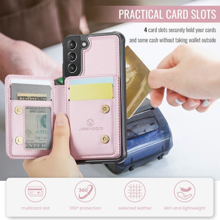 For Samsung Galaxy S21 5G JEEHOOD J05 Business Magnetic Style RFID Leather Phone Case(Pink)