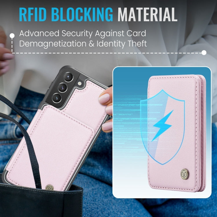 For Samsung Galaxy S21 5G JEEHOOD J05 Business Magnetic Style RFID Leather Phone Case(Pink)