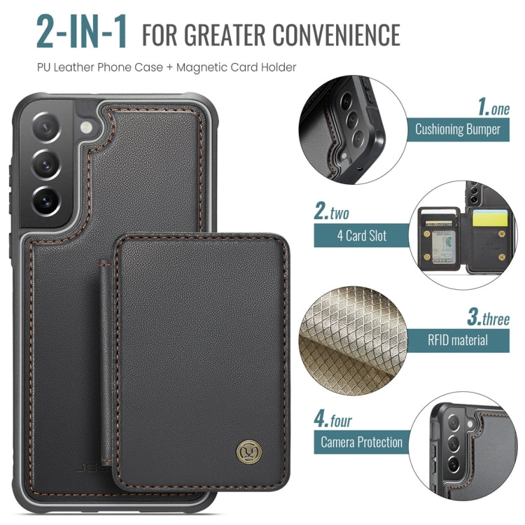 For Samsung Galaxy S21 FE 5G JEEHOOD J05 Business Magnetic Style RFID Leather Phone Case(Black)