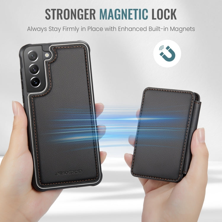 For Samsung Galaxy S21 FE 5G JEEHOOD J05 Business Magnetic Style RFID Leather Phone Case(Black)