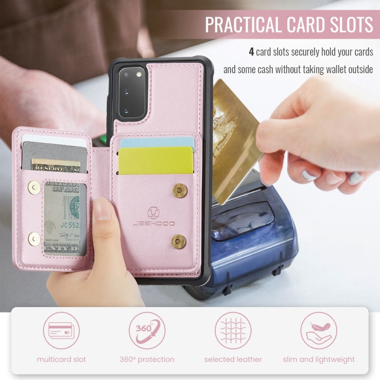 For Samsung Galaxy S20 5G JEEHOOD J05 Business Magnetic Style RFID Leather Phone Case(Pink)