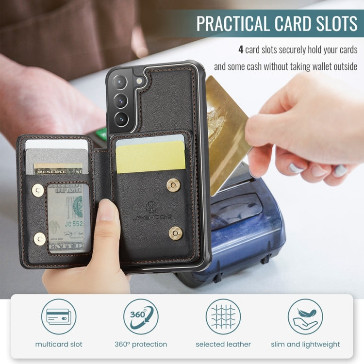 For Samsung Galaxy S21+ 5G JEEHOOD J05 Business Magnetic Style RFID Leather Phone Case(Black)